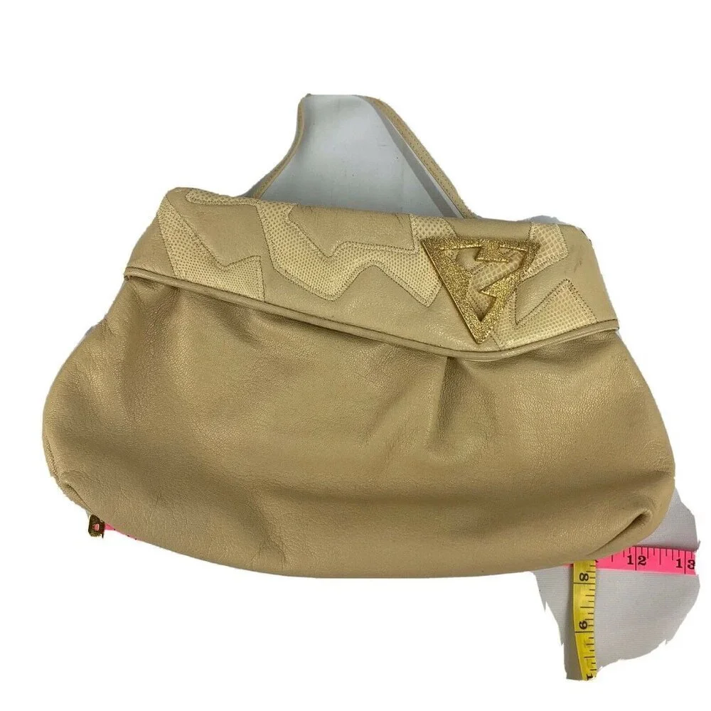 Vintage Sharif 80s Clutch Shoulder Bag Purse Beige Art Deco Gold Embellished